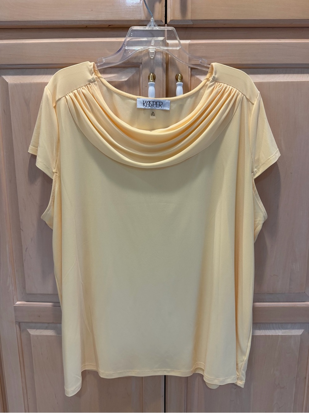 Kasper Pale Yellow Drape Neck Short Sleeve Blouse